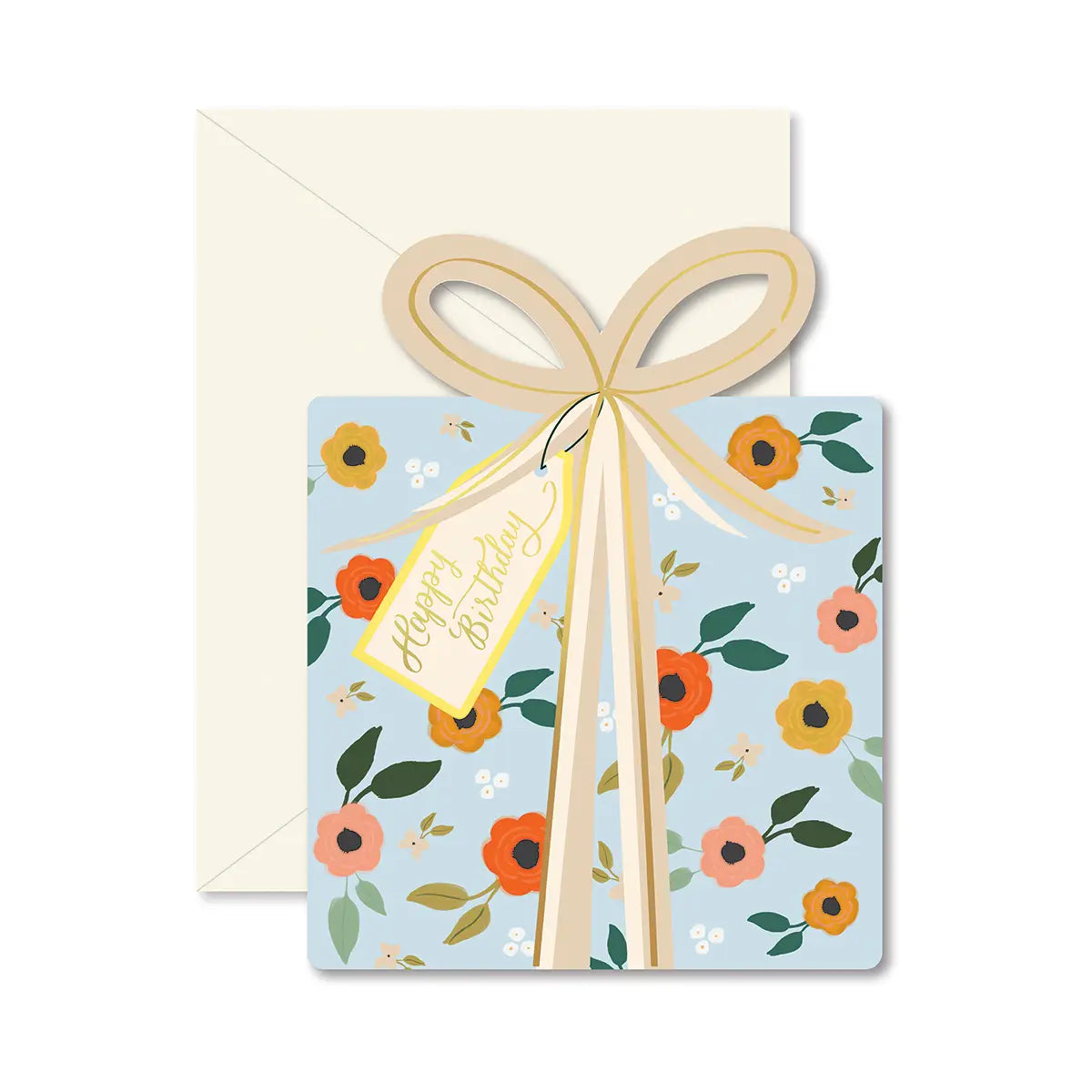 Blue Floral Birthday Gift die-cut Greeting Card
