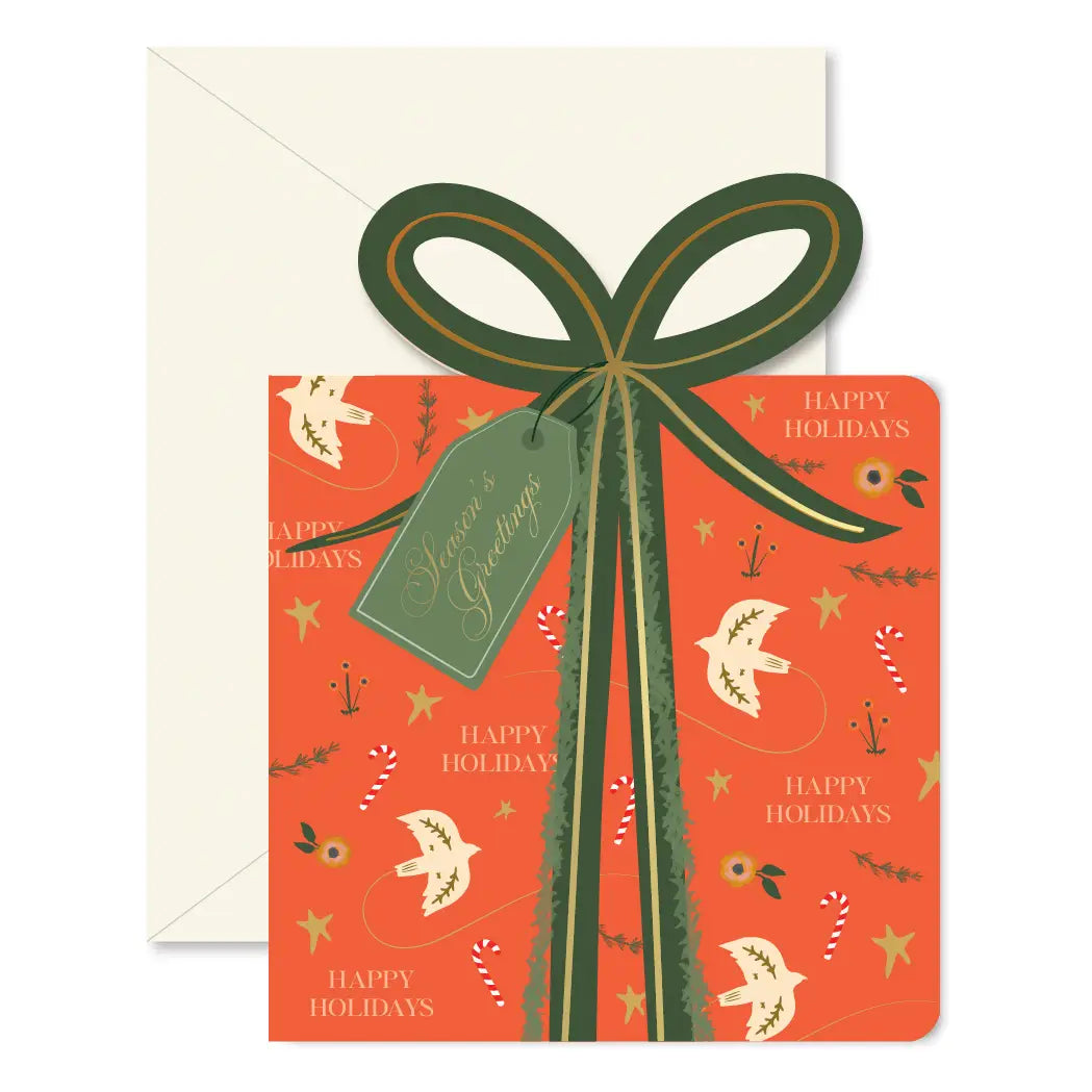 Red Holiday Gift die-cut folded Greeting Card