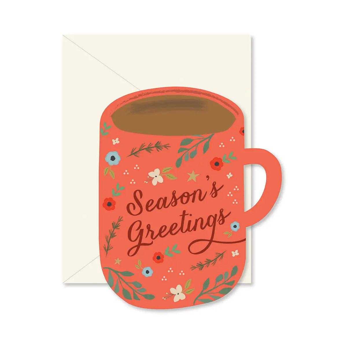 Season's Greetings Coffee Mug die-cut folded Greeting Card