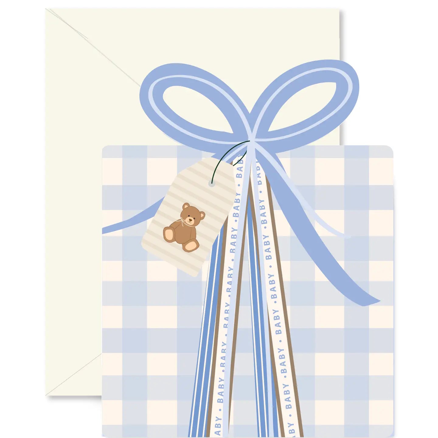 Blue Gingham Baby Gift die-cut Greeting Card