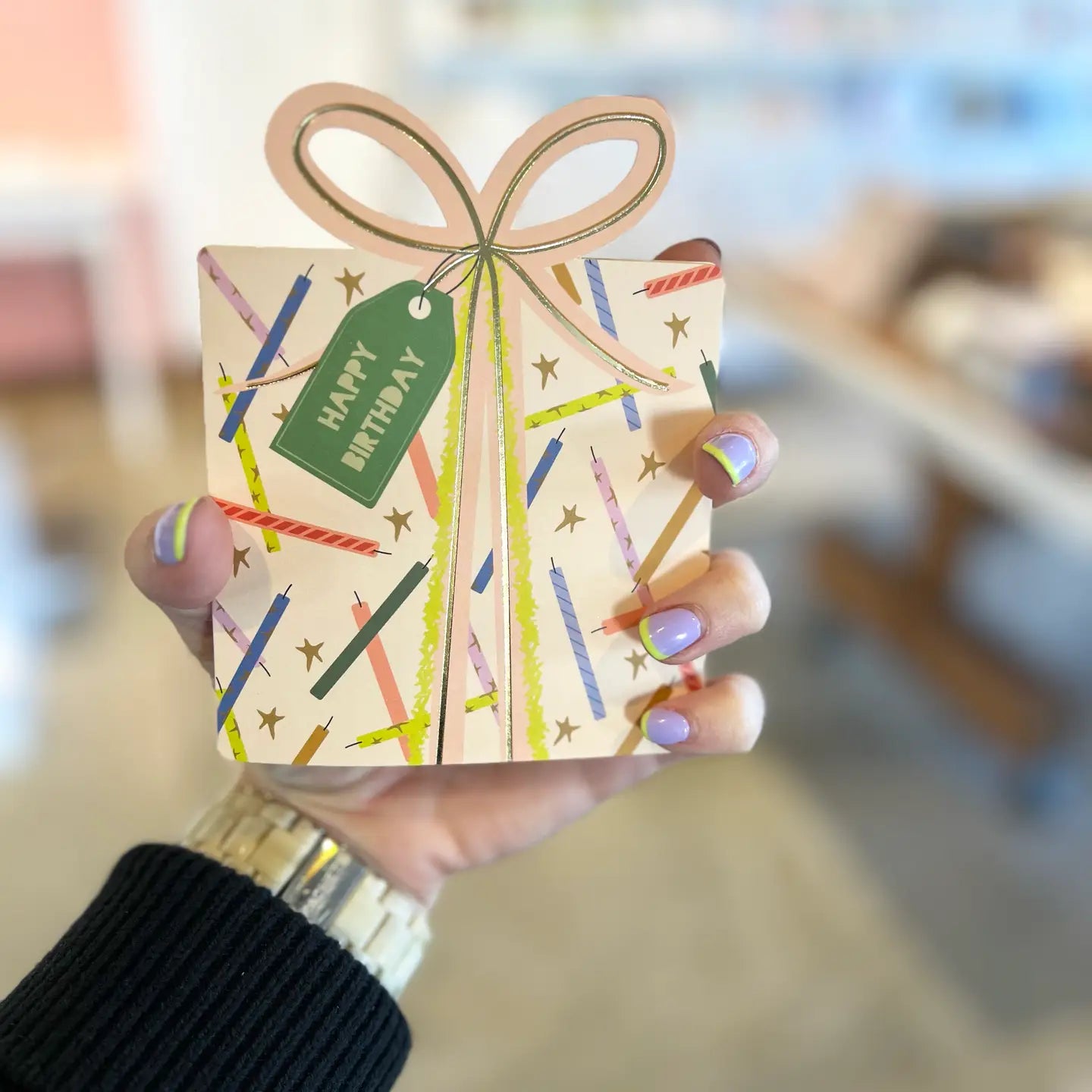 Birthday Gift Star Candles die-cut folded Greeting Card