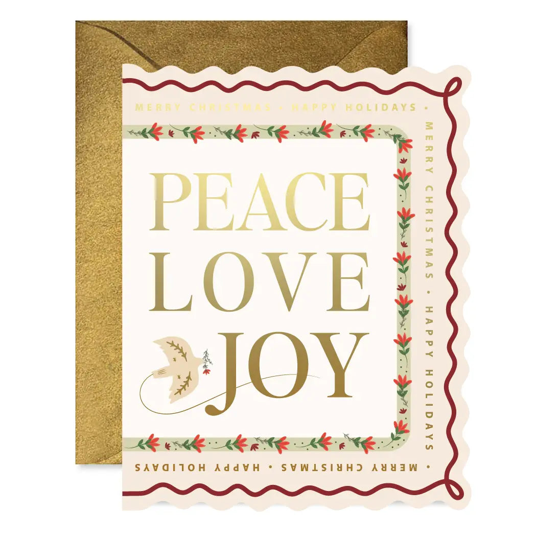 Peace Love Joy Scallop Greeting Card