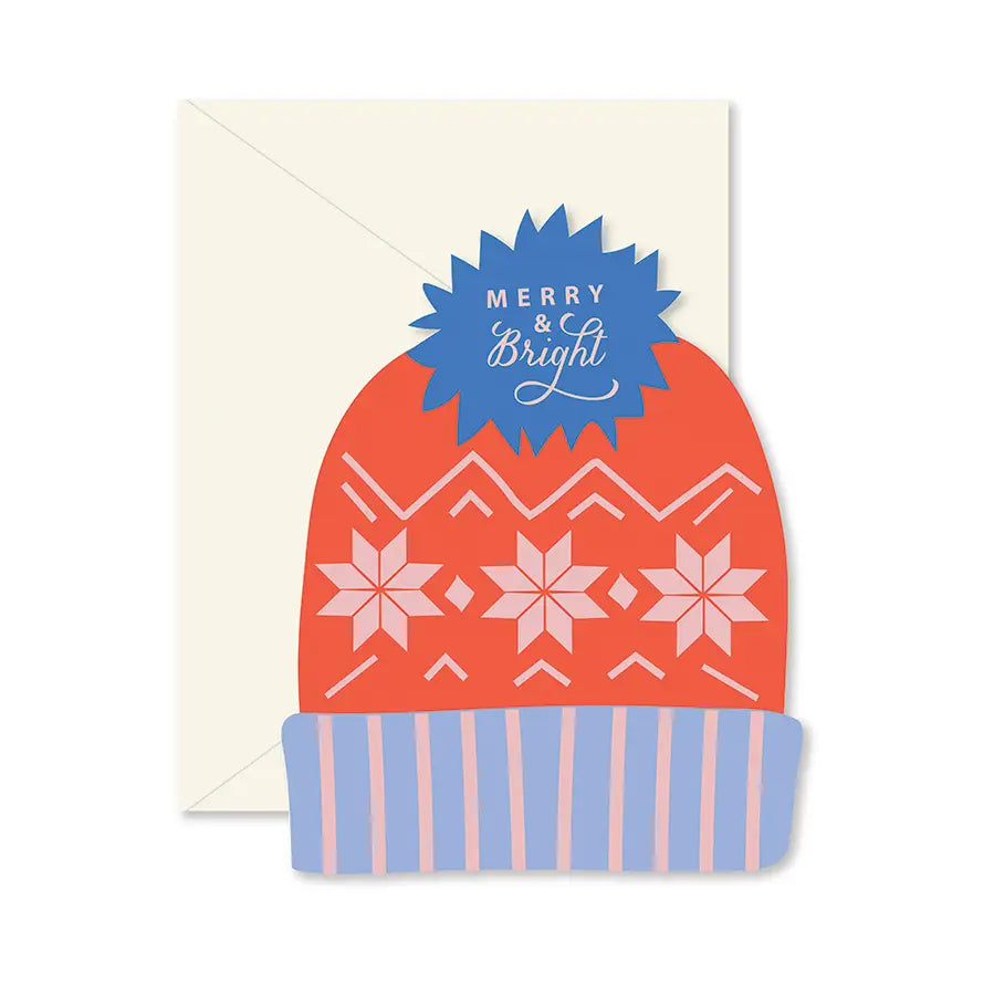 Merry & Bright Hat die-cut flat Greeting Card
