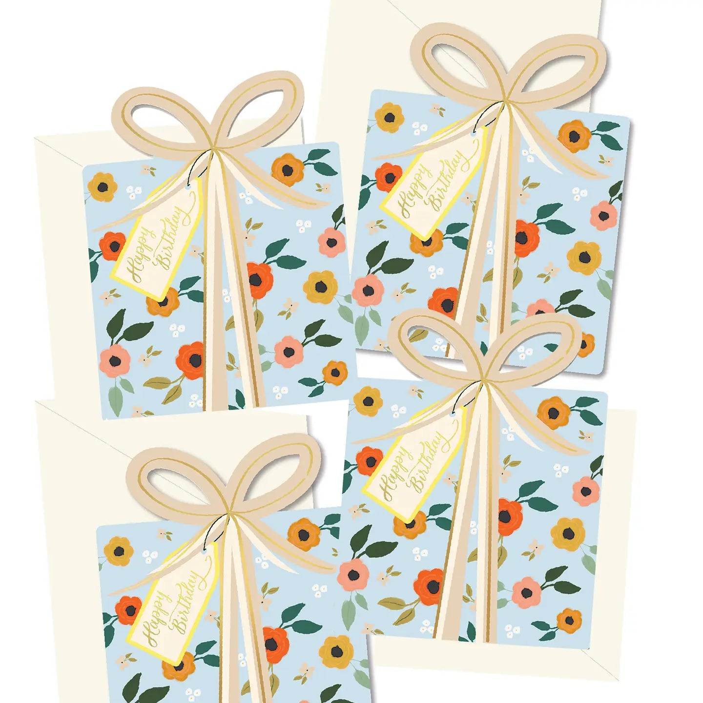 Blue Floral Birthday Gift die-cut folded Greeting Cards Boxed Set