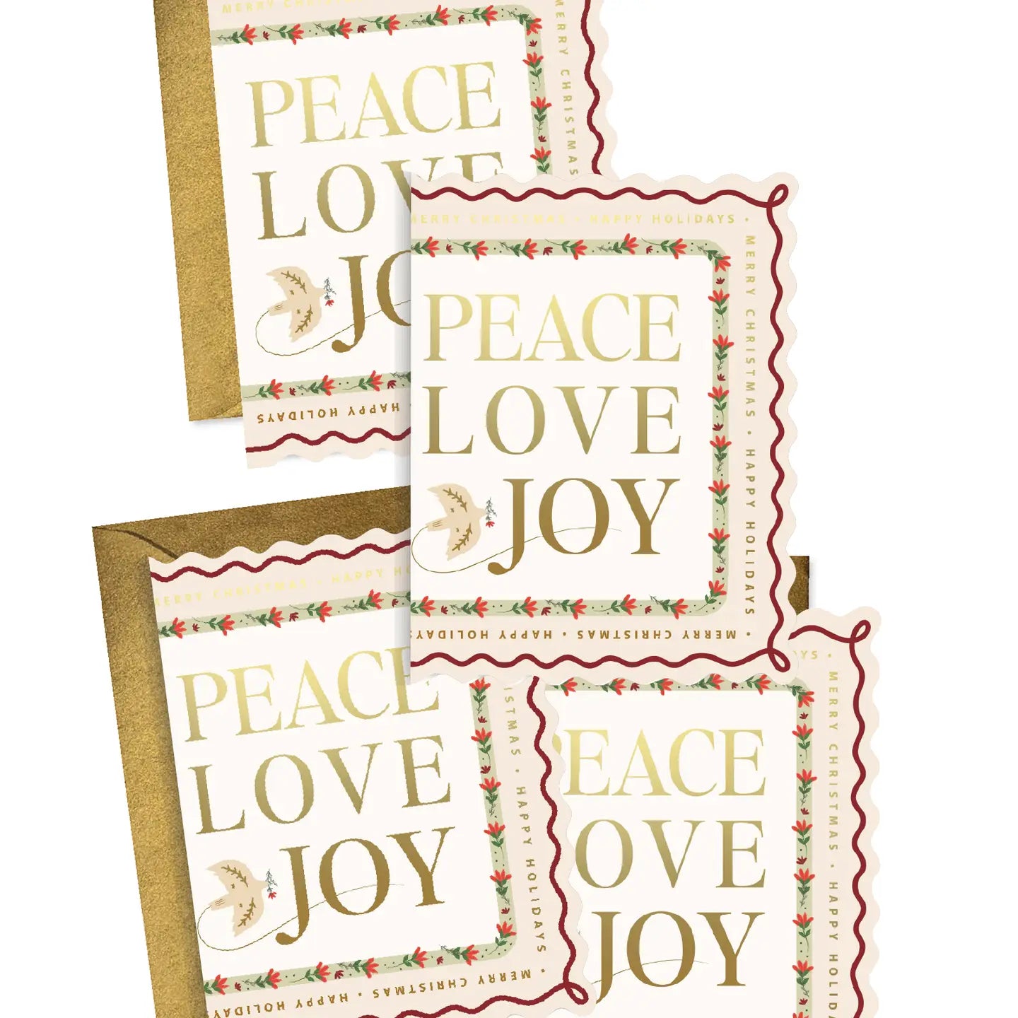 Peace Love Joy Scallop die-cut folded Greeting Cards Boxed Set