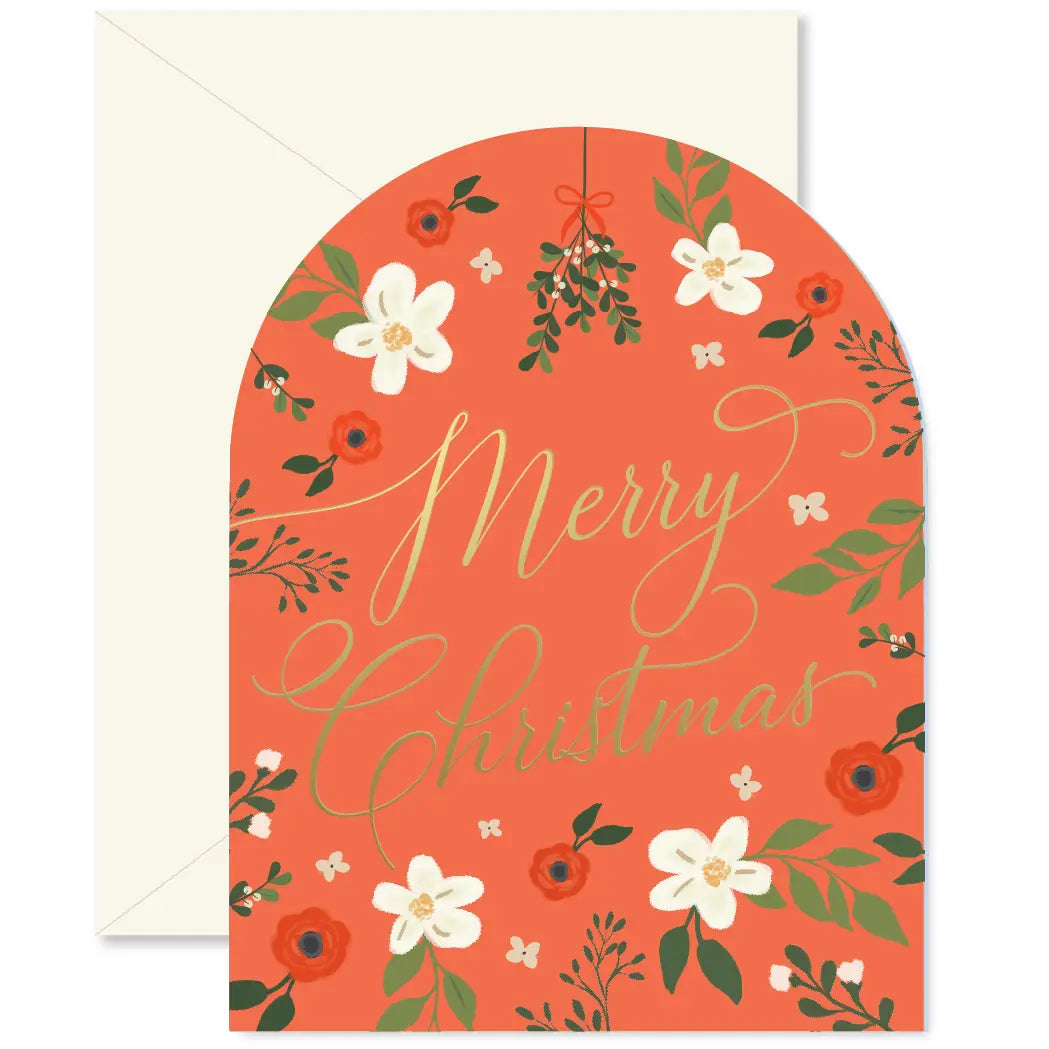 Red Christmas Floral Arch Greeting Card