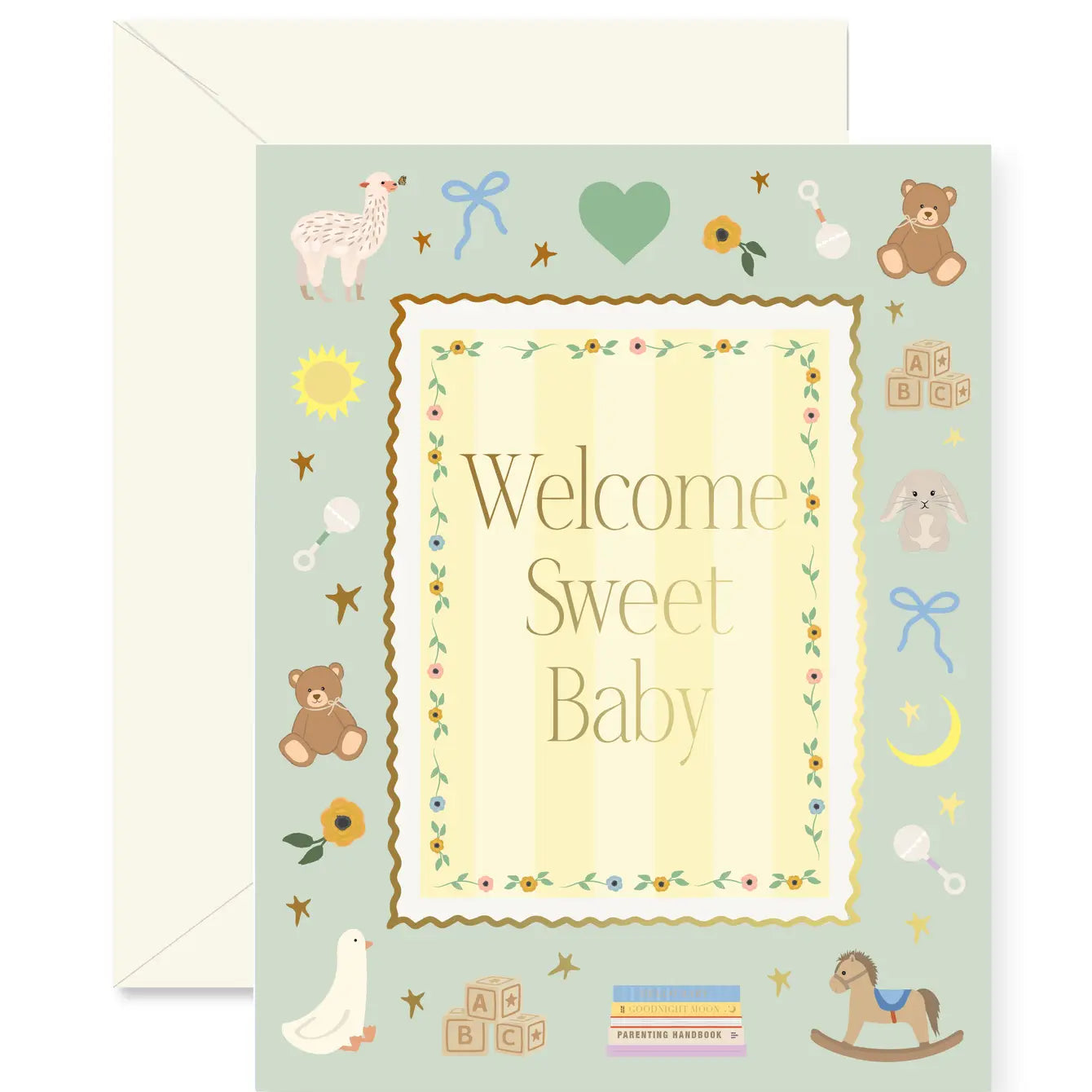 Mint Welcome Sweet Baby Frame Greeting Card