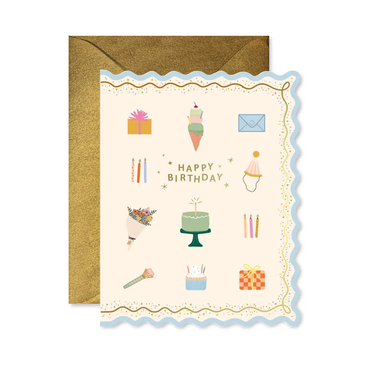 Birthday Icons Scallop Greeting Card