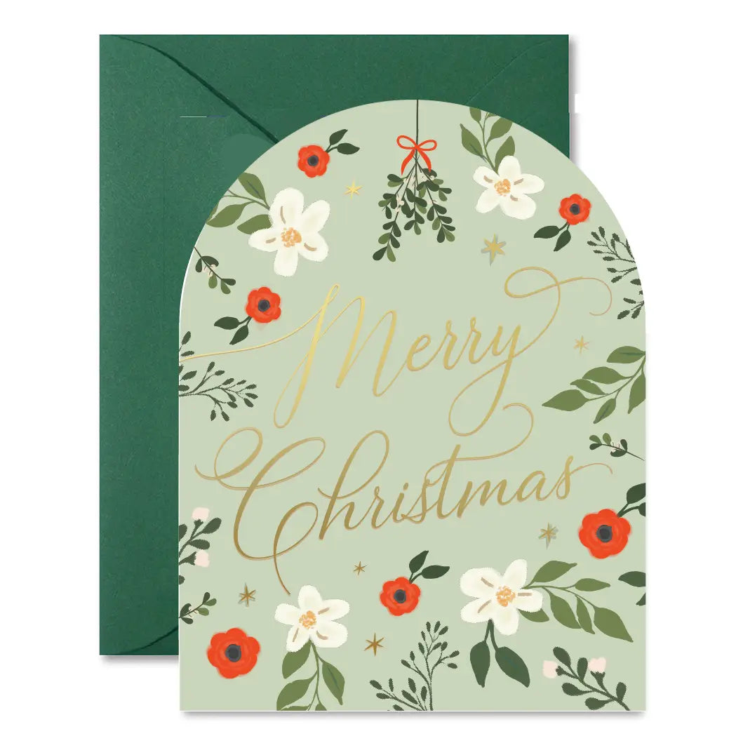 Mint Green Christmas Floral Arch Greeting Card