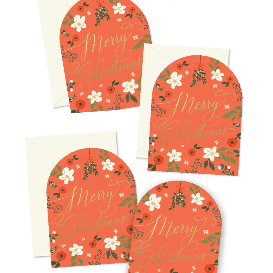 Red Christmas Floral Arch Greeting Card Boxed Set